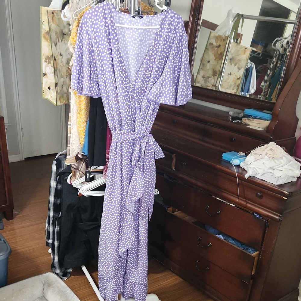 Purple Polka Dot Wrap Dress